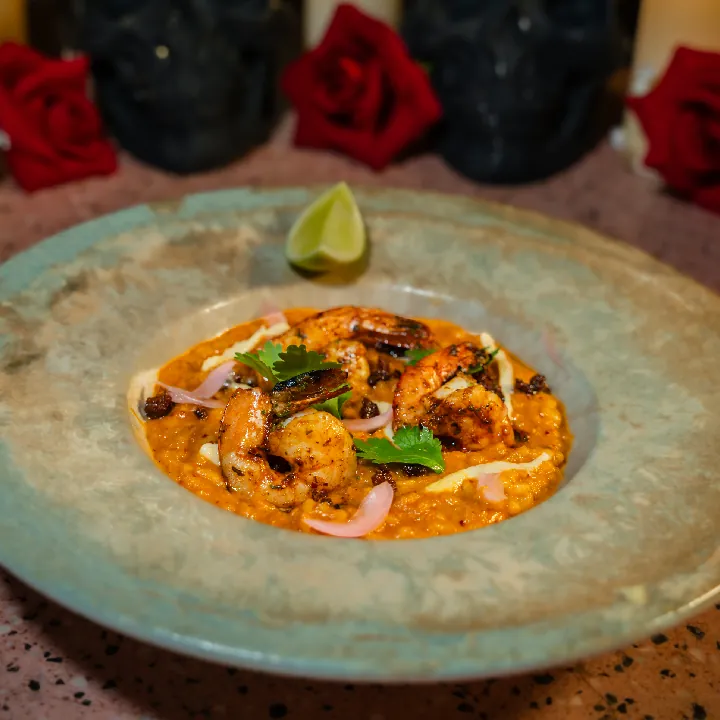 Arroz meloso de langostinos y chorizo