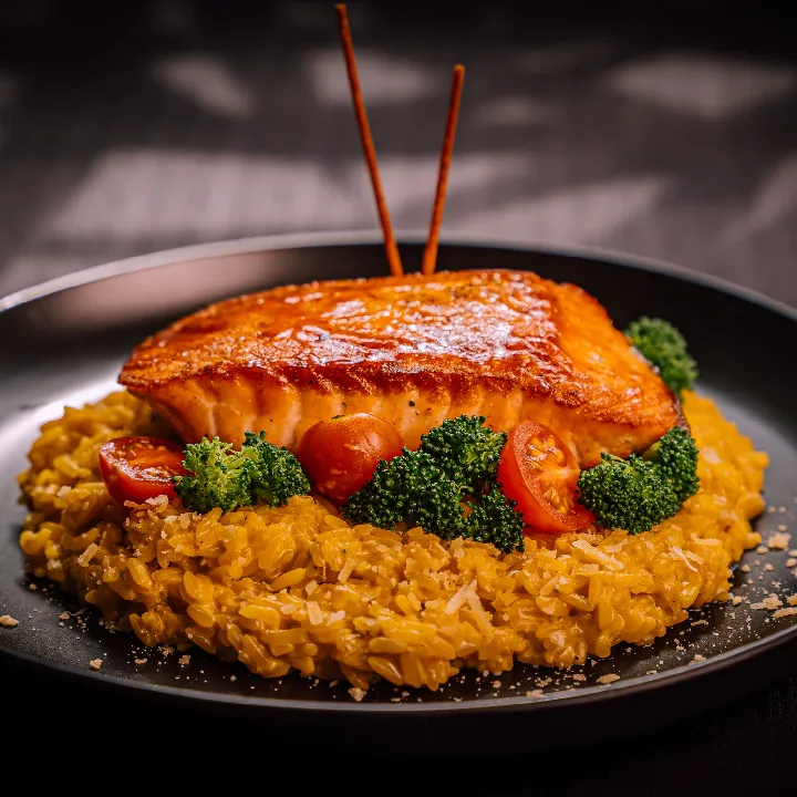 SALMON CON RISOTTO A LA HUANCAINA 