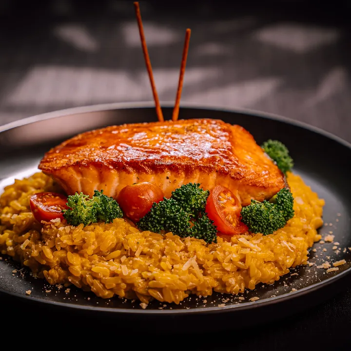 SALMÓN CON RISOTTO A LA HUANCAÍNA