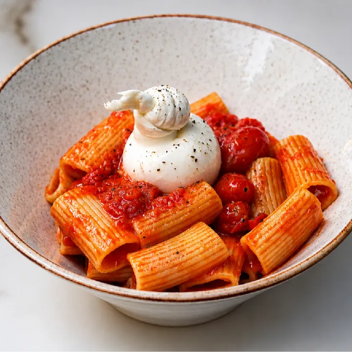 Mezze Maniche Pomodorini e Burrata