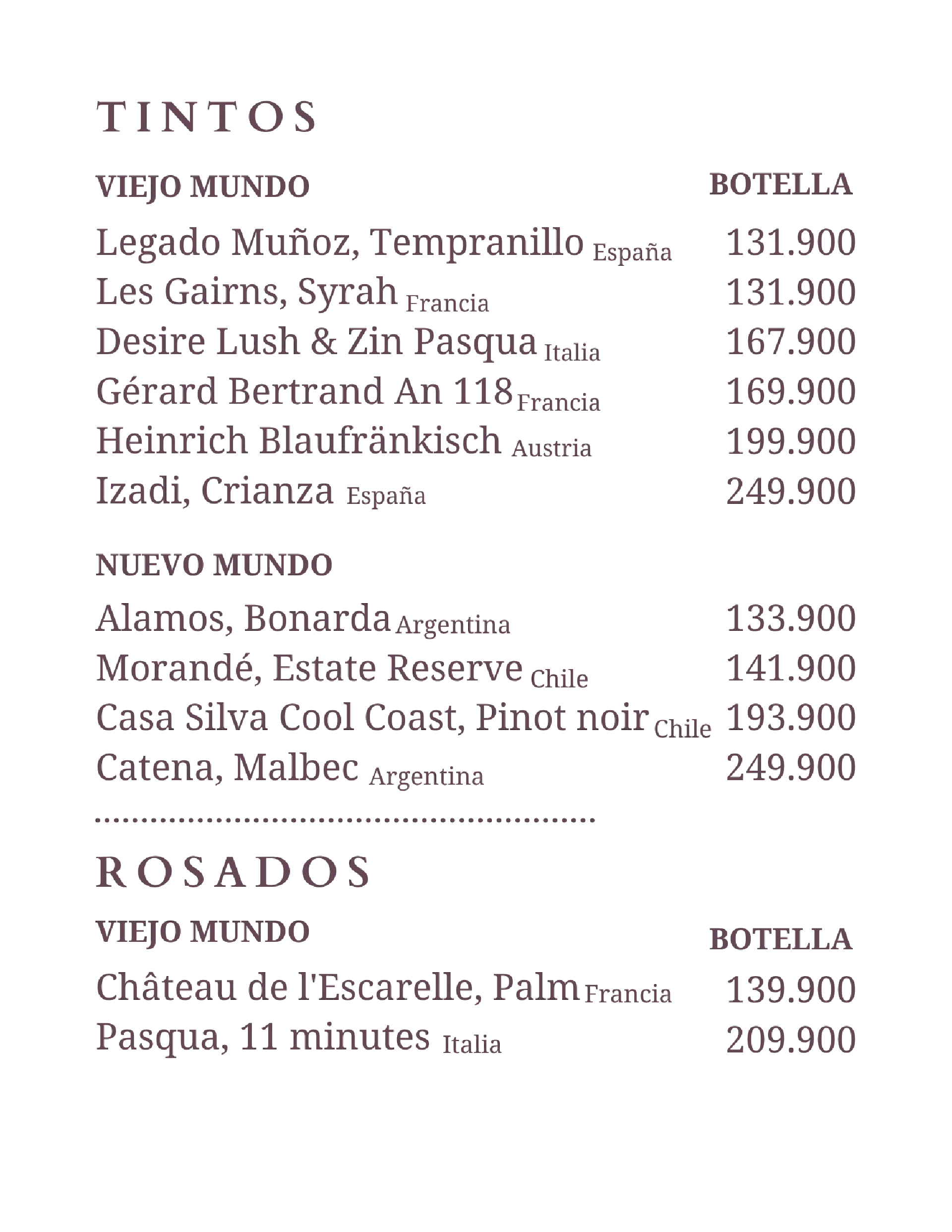 Foto - Menu tinto