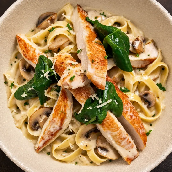Fetuccini artesanal con pollo 