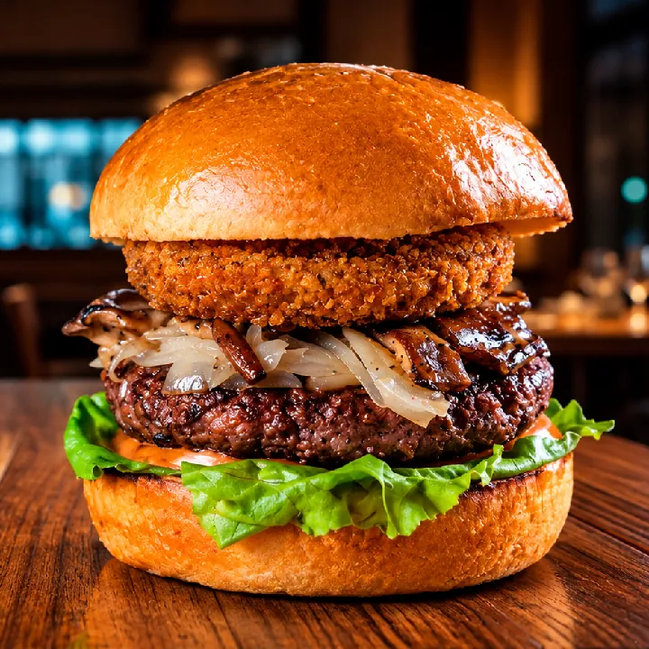 Hamburguesa En salsa de pimienta con shiitake