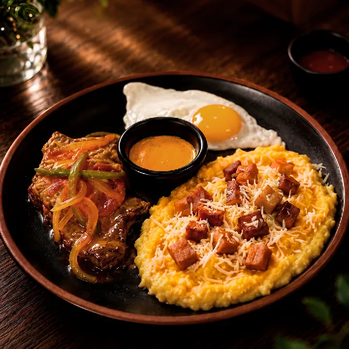 TIGRILLO CON QUESO CHICHARRÓN Y BISTEC